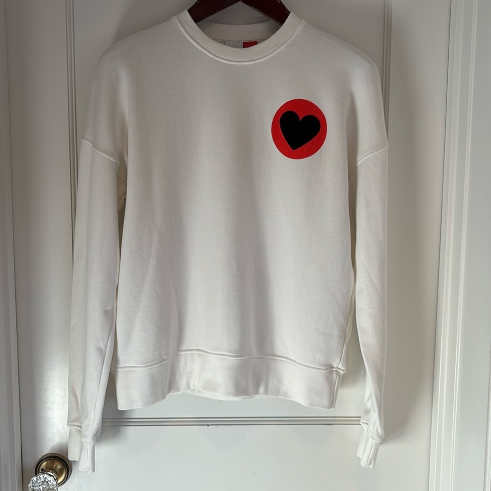 Zara X Marco Oggian Love crewneck sweatshirt in white, black, & orange